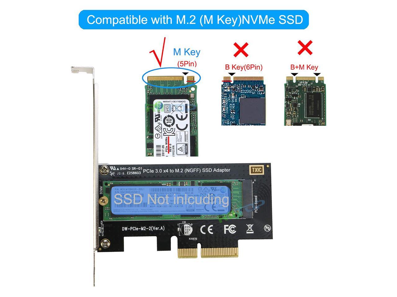 Adaptateur PCIe RIITOP NVMe NVMe vers PCIe 3.0/4.0 x4 prise en charge de la carte convertisseur 2230, 2242, 2260 2280 mm M.2 NVMe SSD