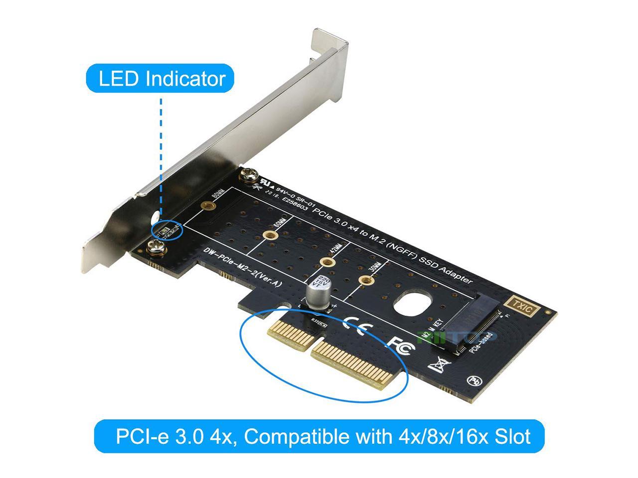Adaptateur PCIe RIITOP NVMe NVMe vers PCIe 3.0/4.0 x4 prise en charge de la carte convertisseur 2230, 2242, 2260 2280 mm M.2 NVMe SSD