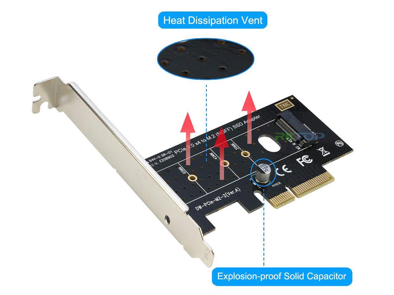 Adaptateur PCIe RIITOP NVMe NVMe vers PCIe 3.0/4.0 x4 prise en charge de la carte convertisseur 2230, 2242, 2260 2280 mm M.2 NVMe SSD
