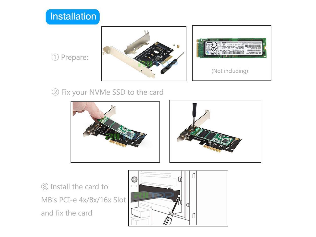 Adaptateur PCIe RIITOP NVMe NVMe vers PCIe 3.0/4.0 x4 prise en charge de la carte convertisseur 2230, 2242, 2260 2280 mm M.2 NVMe SSD