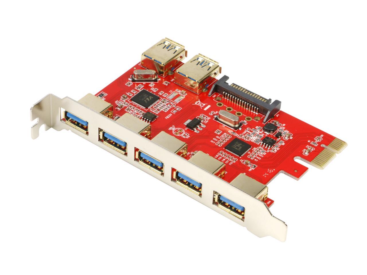 Adaptateur de carte PCIe USB 3.0 7 ports 5 Gbit/s pour ordinateur de bureau Windows 7, 8, 10, emplacement PCI-e Express USB3.0 x1 et alimentation SATA nécessaire (5 ports externes + 2 ports internes)