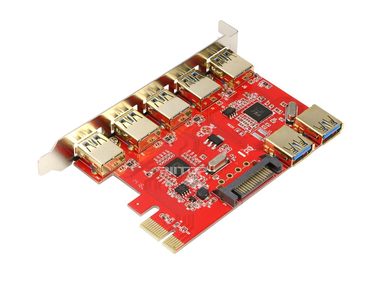 Adaptateur de carte PCIe USB 3.0 7 ports 5 Gbit/s pour ordinateur de bureau Windows 7, 8, 10, emplacement PCI-e Express USB3.0 x1 et alimentation SATA nécessaire (5 ports externes + 2 ports internes)