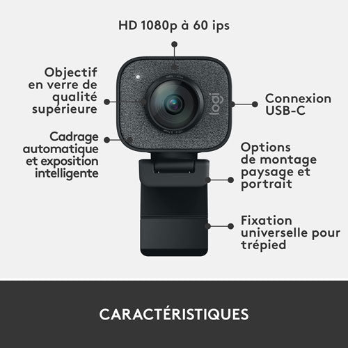 Caméra Web HD intégrale 1080p StreamCam Plus de Logitech - Graphite