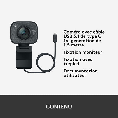 Caméra Web HD intégrale 1080p StreamCam Plus de Logitech - Graphite