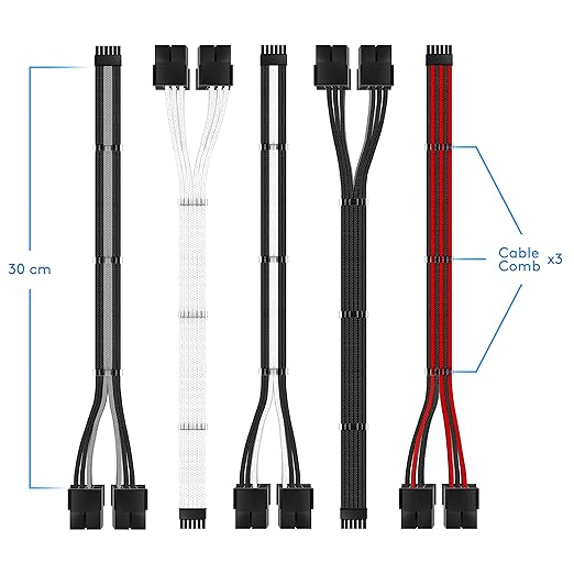 EZDIY-FAB RTX 3000 Series Câble d'extension à manchon PCIe 12 broches vers double 8 broches 300 mm - Connecteur pour NVIDIA Ampere GEFORCE RTX 3060ti 3070 3080 FE Funder Edition - Noir Rouge