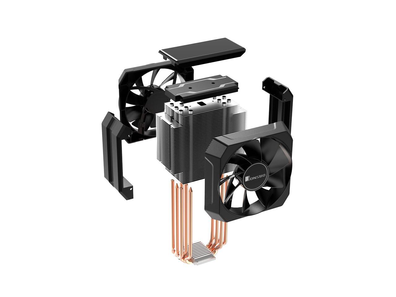 JONSBO MX600 Refroidisseur de processeur à double ventilateur, ailettes en aluminium HDT 6 caloducs en cuivre pour AMD / Intel LGA775/1200/115X, double ventilateur PWM 131 mm, couvercle supérieur RVB adressable 5 V, armure entièrement couverte, gris