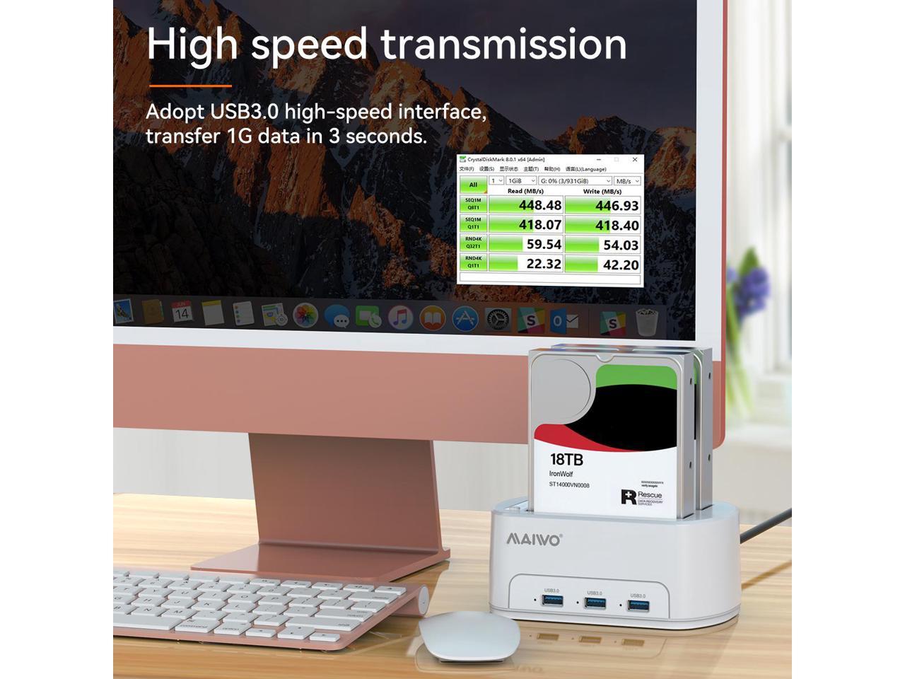 Station d'accueil pour disque dur SATA vers USB 3.0 double baie pour disque dur SATA 2,5"/3,5", avec 3 ports USB 3.0, prise en charge de la fonction de duplicateur de clone hors ligne – Blanc – K3062H