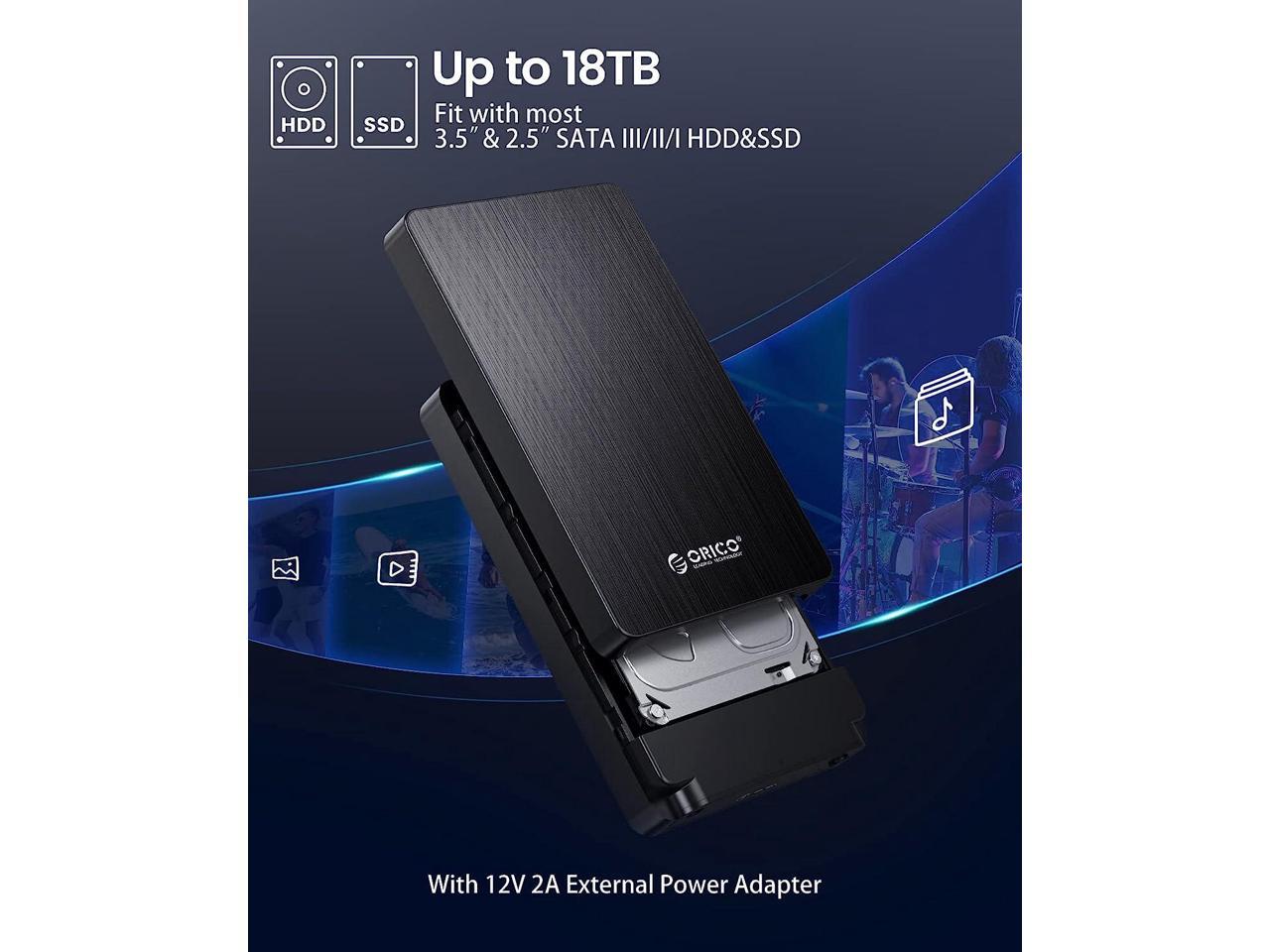 ORICO Boîtier de disque dur 3,5'' USB C 3.1 vers SATA 6 Gbps pour disque dur SSD 2,5/3,5 Boîtier de disque dur externe jusqu'à 18 To avec UASP sans outil (HM35C)3