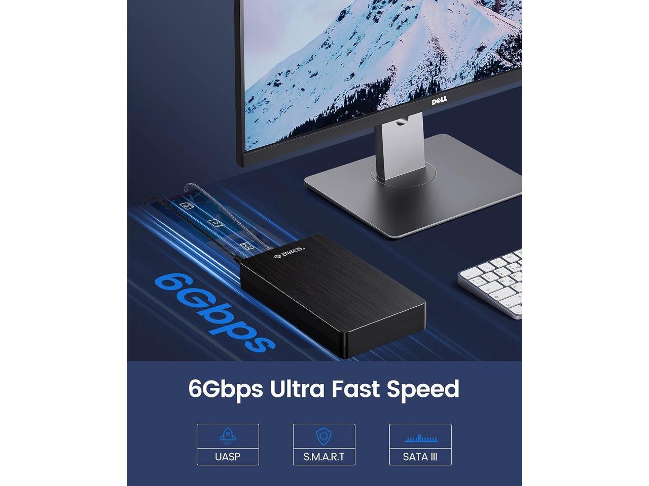 ORICO Boîtier de disque dur 3,5'' USB C 3.1 vers SATA 6 Gbps pour disque dur SSD 2,5/3,5 Boîtier de disque dur externe jusqu'à 18 To avec UASP sans outil (HM35C)3