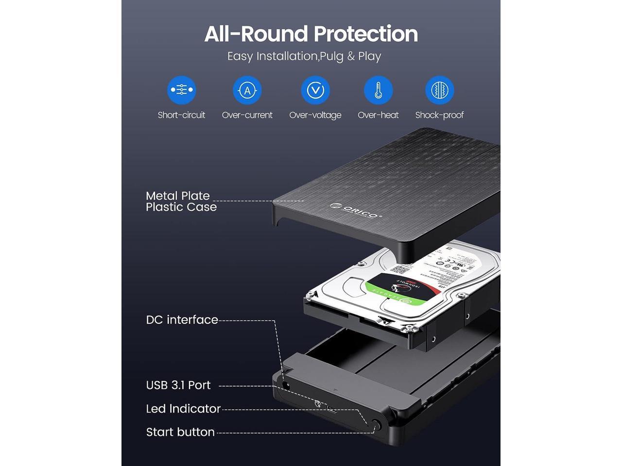 ORICO Boîtier de disque dur 3,5'' USB C 3.1 vers SATA 6 Gbps pour disque dur SSD 2,5/3,5 Boîtier de disque dur externe jusqu'à 18 To avec UASP sans outil (HM35C)3