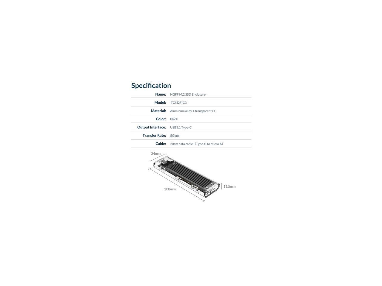 ORICO M.2 SATA SSD boîtier externe adaptateur USB 3.1 Type-C sans outil, prise en charge NGFF (basé sur SATA) M.2 2280 2260 2242 2230 adaptateur de boîtier SSD