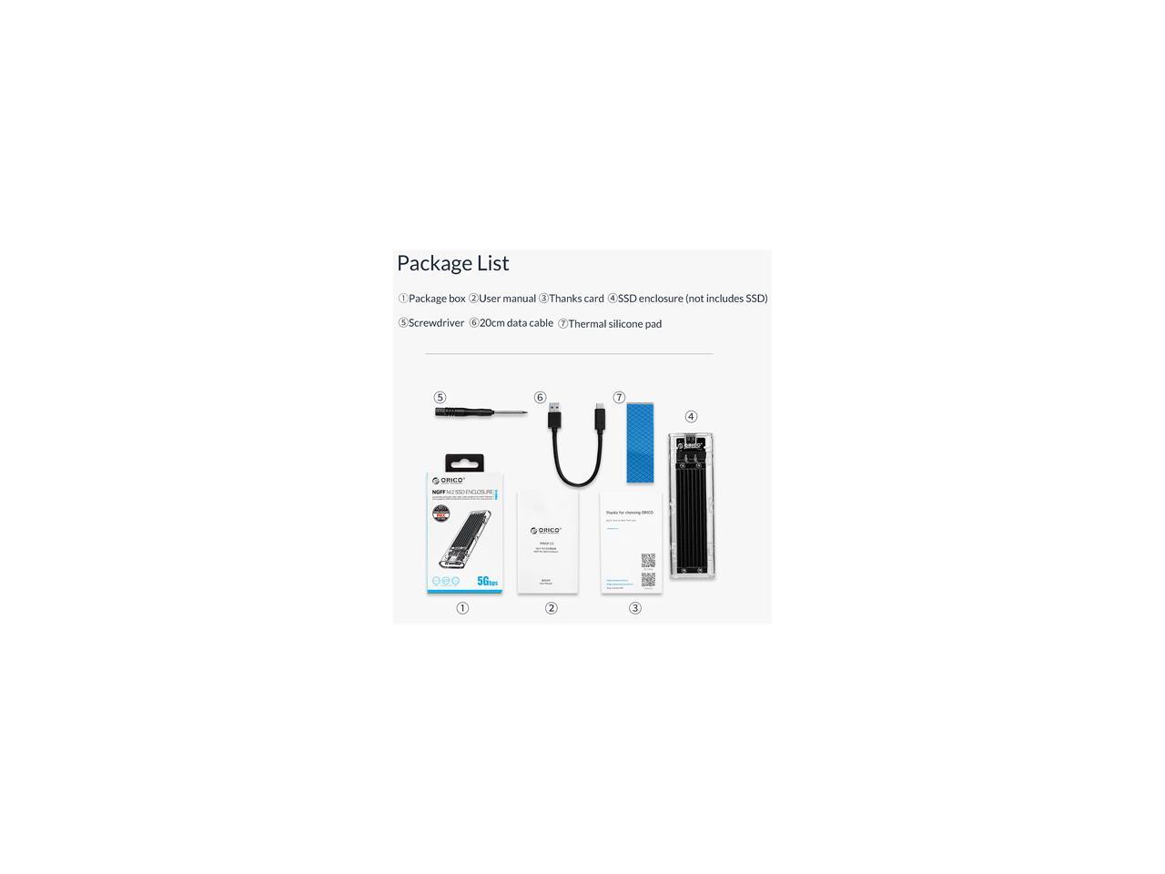 ORICO M.2 SATA SSD boîtier externe adaptateur USB 3.1 Type-C sans outil, prise en charge NGFF (basé sur SATA) M.2 2280 2260 2242 2230 adaptateur de boîtier SSD