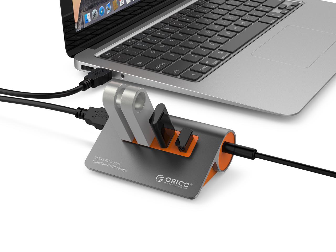 ORICO Hub USB 3.1 alimenté, hub de données USB à 4 ports en aluminium, répartiteur USB super rapide 10 Gbit/s avec adaptateur d'alimentation 12 V et câble de données de 1 m pour ordinateur de bureau, ordinateur portable et plus (M3H4-G2)