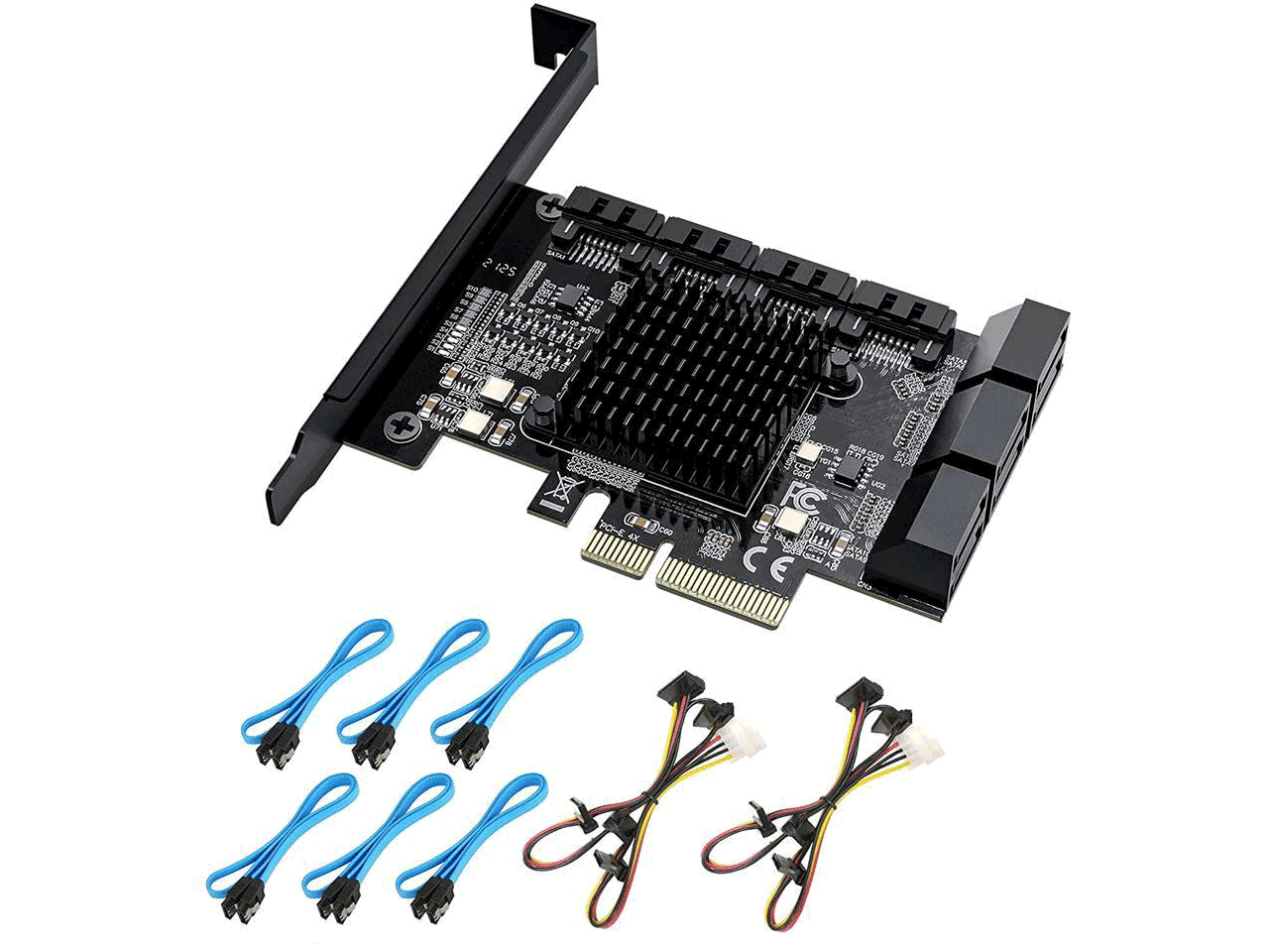TROPRO Carte PCIe SATA 10 ports avec 6 câbles SATA et 2 câbles répartiteurs d'alimentation SATA, carte d'extension de contrôleur SATA avec support de profil standard, carte contrôleur hôte 6 Gbps PCIe vers SATA 3.0 PCI-E X4