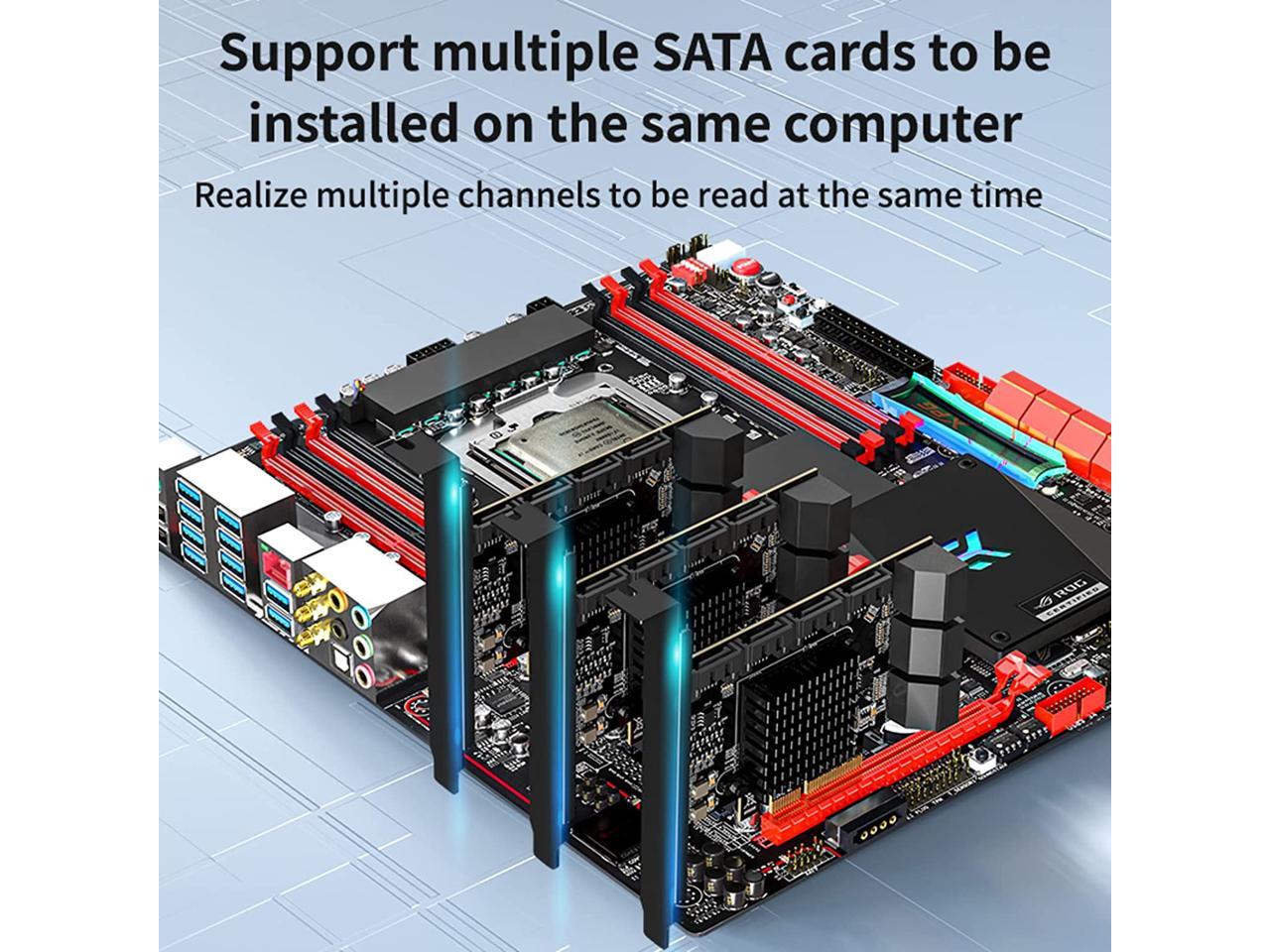 TROPRO Carte PCIe SATA 10 ports avec 6 câbles SATA et 2 câbles répartiteurs d'alimentation SATA, carte d'extension de contrôleur SATA avec support de profil standard, carte contrôleur hôte 6 Gbps PCIe vers SATA 3.0 PCI-E X4