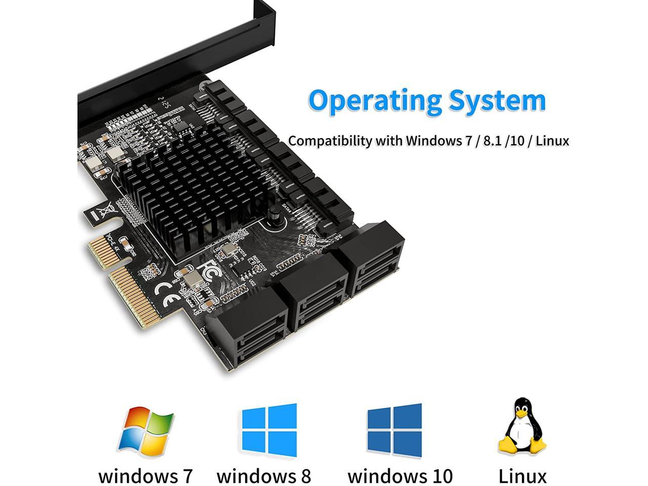 TROPRO Carte PCIe SATA 10 ports avec 6 câbles SATA et 2 câbles répartiteurs d'alimentation SATA, carte d'extension de contrôleur SATA avec support de profil standard, carte contrôleur hôte 6 Gbps PCIe vers SATA 3.0 PCI-E X4