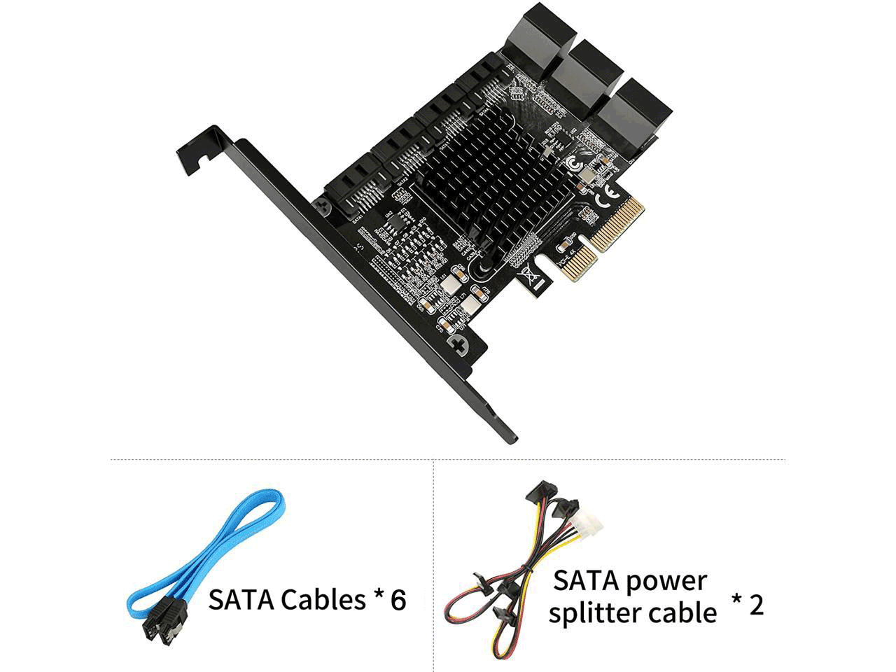 TROPRO Carte PCIe SATA 10 ports avec 6 câbles SATA et 2 câbles répartiteurs d'alimentation SATA, carte d'extension de contrôleur SATA avec support de profil standard, carte contrôleur hôte 6 Gbps PCIe vers SATA 3.0 PCI-E X4