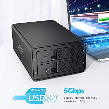 ORICO Boîtier de disque dur externe 2 baies USB 3.0 vers SATA 3,5" - Prend en charge 32 To (2 x 16 To) - En alliage d'aluminium - Adaptateur 36 W - Stockage de données UASP