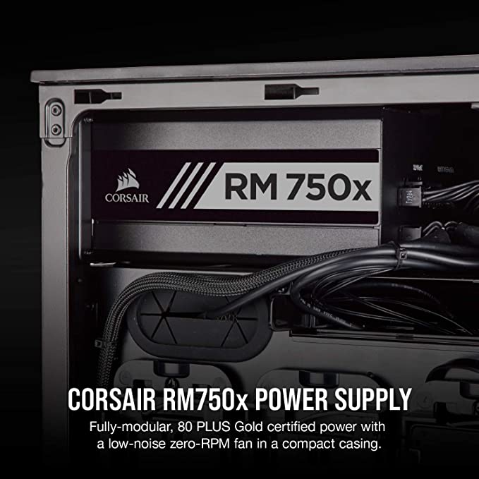 Corsair Série RMX RM750x, 750 W, 80+ Gold Certifié, alimentation entièrement modulaire (faible bruit, mode ventilateur zéro tr/min, condensateurs 105 °C, câbles entièrement modulaires, taille compacte) Noir