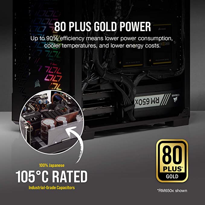 Corsair Série RMX RM750x, 750 W, 80+ Gold Certifié, alimentation entièrement modulaire (faible bruit, mode ventilateur zéro tr/min, condensateurs 105 °C, câbles entièrement modulaires, taille compacte) Noir