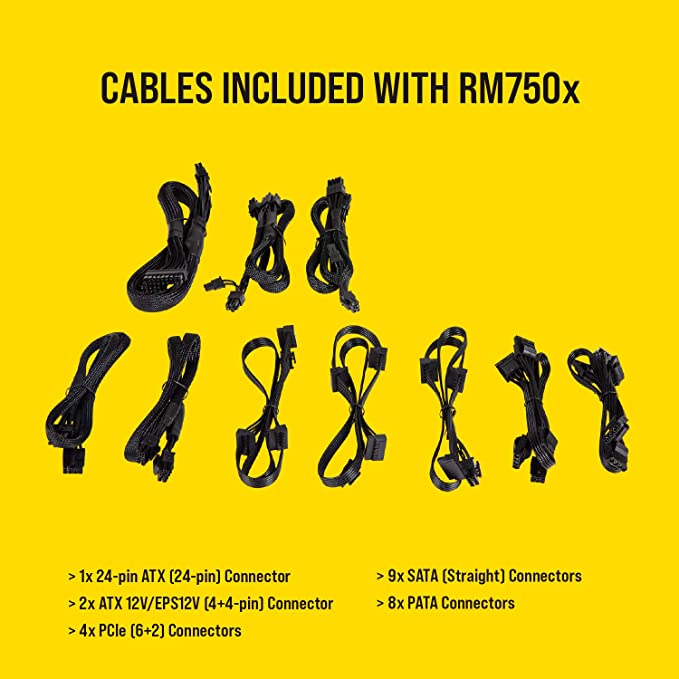 Corsair Série RMX RM750x, 750 W, 80+ Gold Certifié, alimentation entièrement modulaire (faible bruit, mode ventilateur zéro tr/min, condensateurs 105 °C, câbles entièrement modulaires, taille compacte) Noir