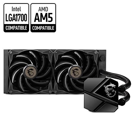 MSI MAG Series CORELIQUID P240 AIO Refroidisseur de processeur liquide, radiateur de 240 mm, deux ventilateurs PWM de 120 mm, compatible LGA1700 et AM5