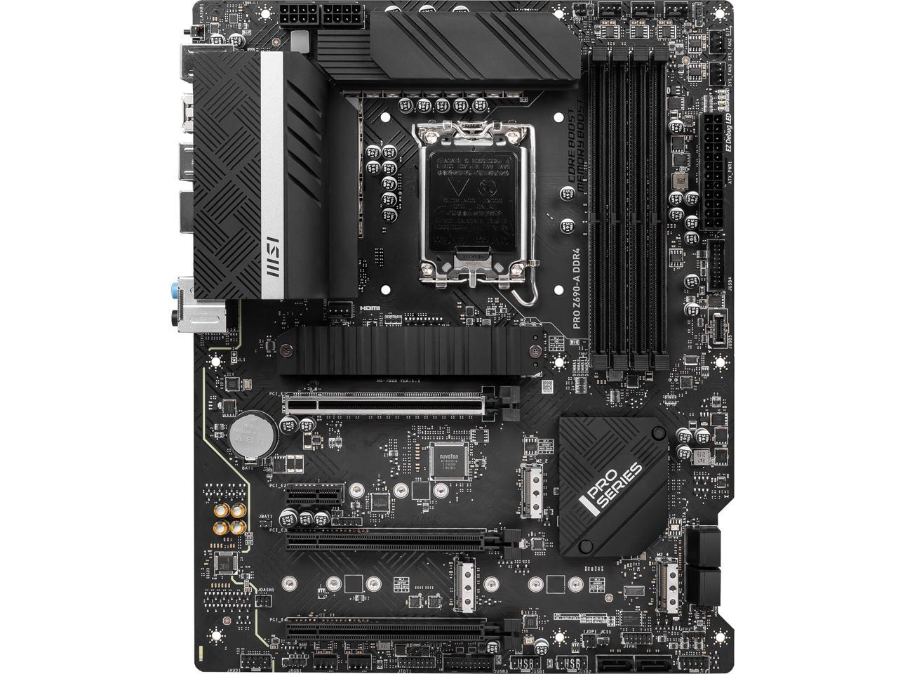 Carte mère MSI PRO Z690-A DDR4 ATX - compatible avec les processeurs Intel Core 12ème génération, LGA 1700 - 14 Duet Rail 55A VRM, DDR4 Boost (5200MHz OC), 1x PCIe 5.0 x16, 3 x M.2 Gen4 x4, 4K/60Hz HDMI, Réseau local 2.5G