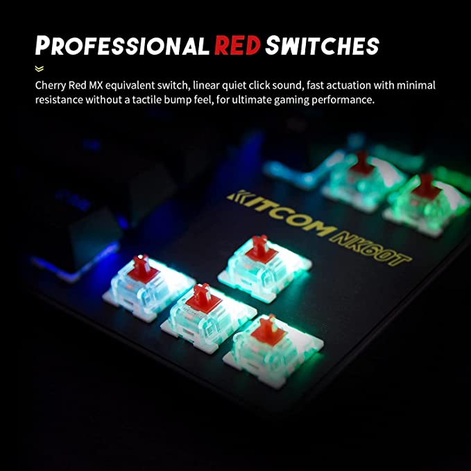 Kitcom TKL NK60T Clavier mécanique de jeu avec interrupteur RVB marron 87 touches, rétroéclairé par touche double coupe, touches ABS programmable, macro amovible, câble de type C, clavier filaire silencieux pour ordinateur portable Windows NK60T
