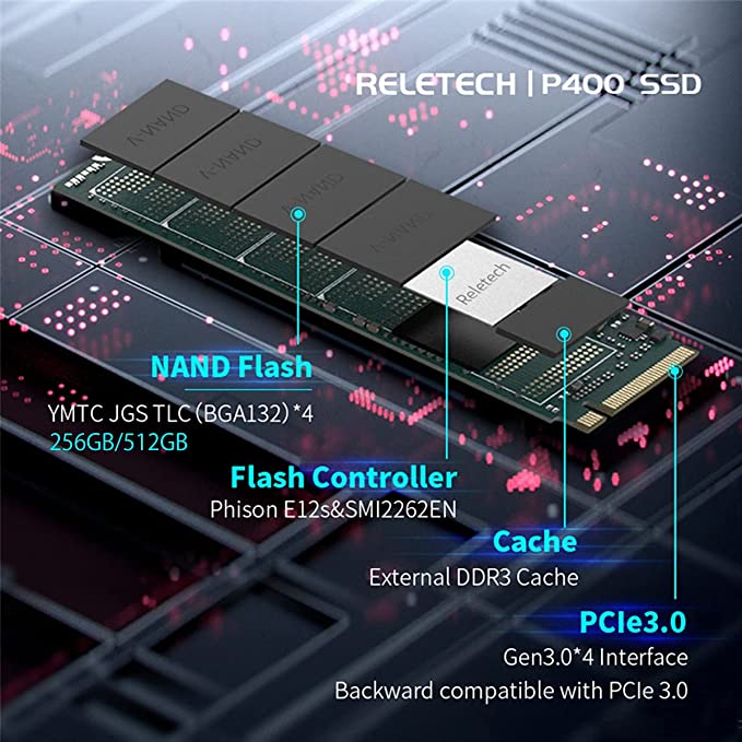 Reletech Disque SSD NVMe M.2 Gen 3 x 4 pour MacBook Air (mi-2013-2017), MacBook Pro (Retina, fin 2013 - mi-2015), Mac Pro (2013) et Mini (2014), iMac (2013-2017) (P400M, 256 Go)