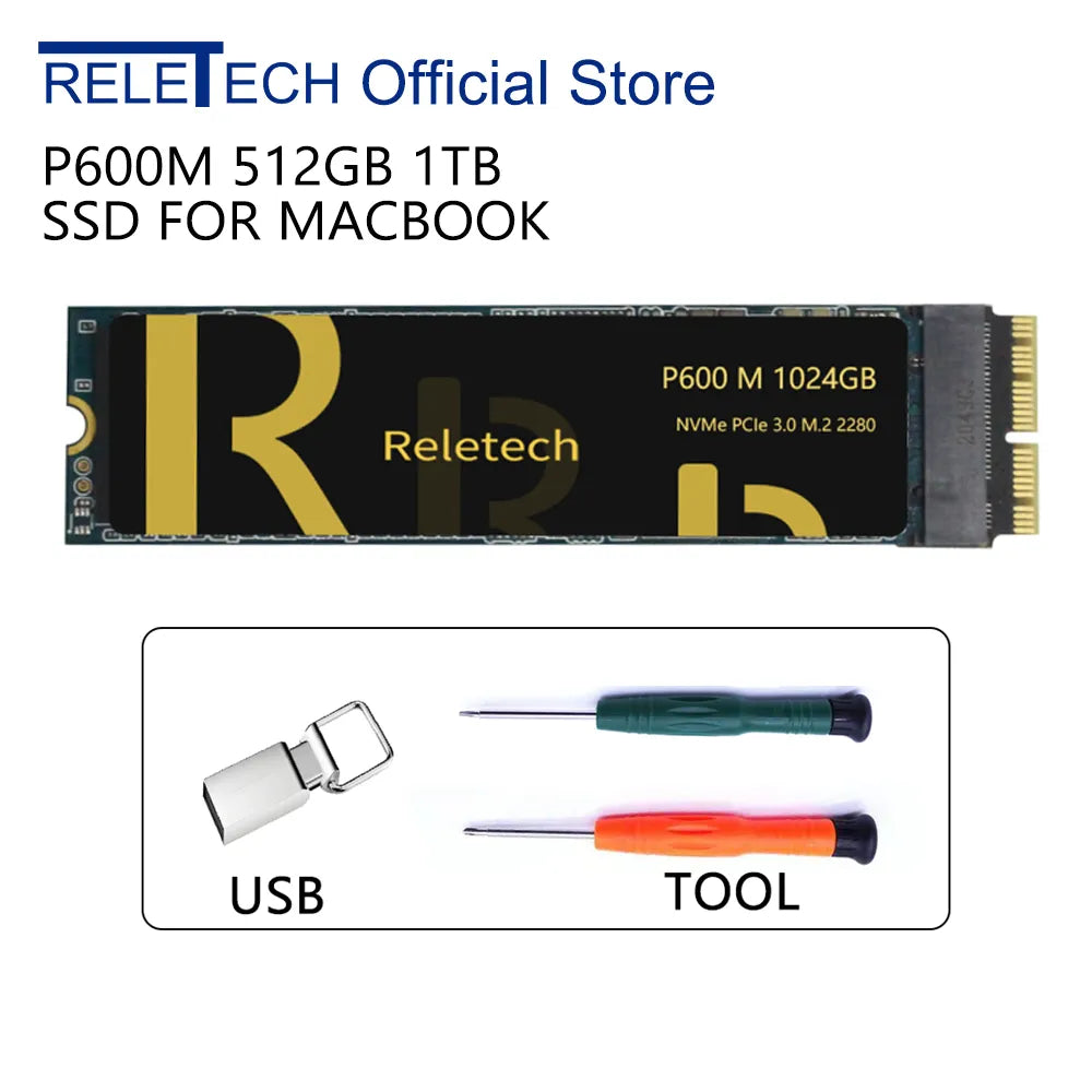 Reletech P600M Pro 512 Go 1 To SSD pour Macbook Pro Retina 2013 2014 2015 A1398 A1502 Macbook Air 2014 2015 2017 A1465 A1466 SSD