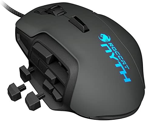 Roccat Nyth Souris Gamer Modulaire pour MMO, 18 Boutons Programmables, Capteur Laser 12000 dpi, Filaire et Ergonomique, Silencieuse, Optique, Configuration FPS et MOBA, Connexion USB pour PC, Noir