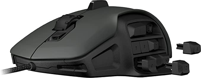 Roccat Nyth Souris Gamer Modulaire pour MMO, 18 Boutons Programmables, Capteur Laser 12000 dpi, Filaire et Ergonomique, Silencieuse, Optique, Configuration FPS et MOBA, Connexion USB pour PC, Noir