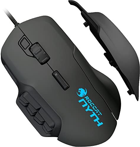 Roccat Nyth Souris Gamer Modulaire pour MMO, 18 Boutons Programmables, Capteur Laser 12000 dpi, Filaire et Ergonomique, Silencieuse, Optique, Configuration FPS et MOBA, Connexion USB pour PC, Noir