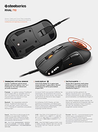 SteelSeries Rival 710 Souris de jeu – Capteur optique TrueMove3 16 000 CPI – Écran OLED – Alertes tactiles – Éclairage RVB