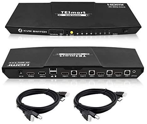 TESmart Commutateur HDMI KVM 4K @ 60Hz HDR 4 ports KVM avec ports HDMI 60 Hz pour 4 x 1Com-plete avec câbles pour contrôle USB jusqu'à 4 ordinateurs, serveurs, DVR et écran Con-trol à distance