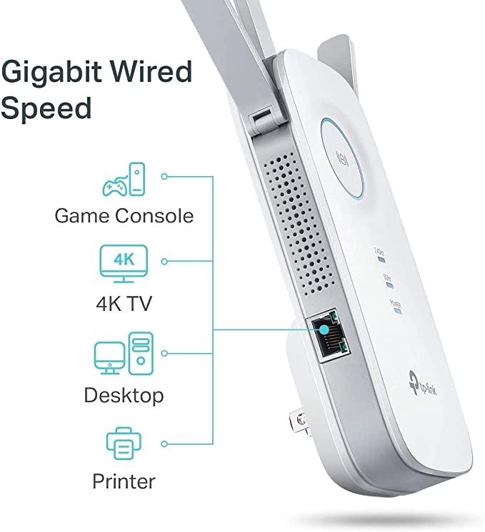 TP-Link RE450 Répéteur Wi-Fi Double Bande AC1750Mbps (1 Port Gigabit, Compatibilité Universelle, Installation Facile, Mode Haute Vitesse)