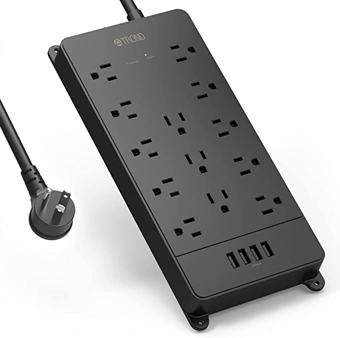 TROND Barre d'alimentation USB, rallonge de 1,5 m à l'intérieur, certifié ETL, 13 prises 4 ports USB, 4 000 joules, prise murale, fournitures de bureau, accessoires de bureau, essentiels pour la maison