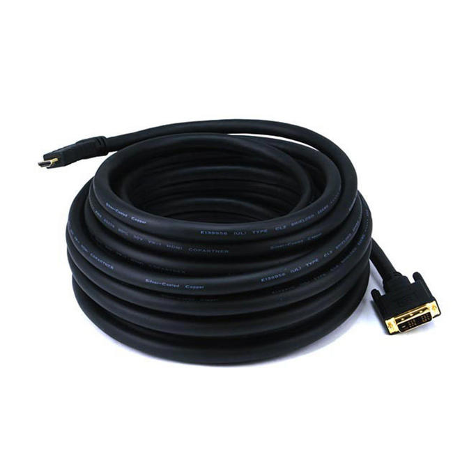 Câble HDMI® vers DVI 22AWG CL2 standard plaqué argent noir 50pi - Monoprice®