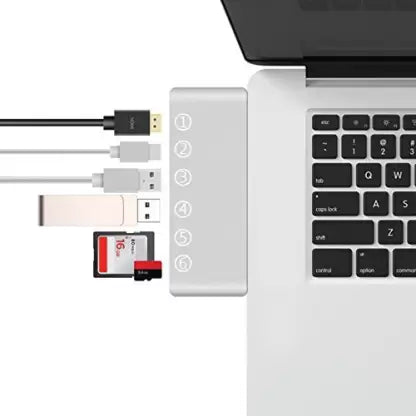 Microware Adaptateur HUB USB Type C vers HDMI 4K USB-C avec lecteur de carte SD/Micro SD, ports USB 3.0 Port d'alimentation Combo Type - C Lecteur de carte HD4K et hub USB HUB (Argent)