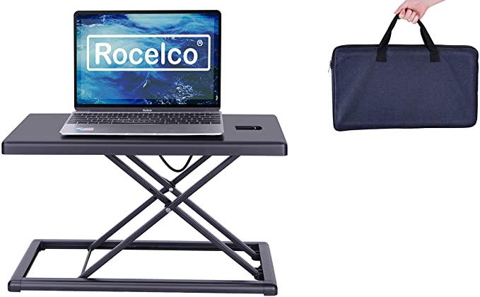 Rocelco Rehausseur de bureau portable de 48,3 cm – Hauteur réglable – Station de travail assis-debout compacte de qualité supérieure pour ordinateur portable avec sac de transport – Noir (R PDRB)