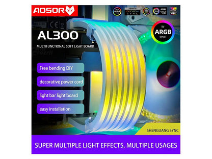 COOLMOON AOSOR AL300 barre lumineuse Flexible 24PIN 5V ARGB Aura Sync ligne néon châssis pliable Streamer bande de lampe décor de boîtier PC