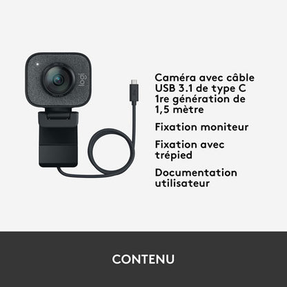 Caméra Web HD intégrale 1080p StreamCam Plus de Logitech - Graphite