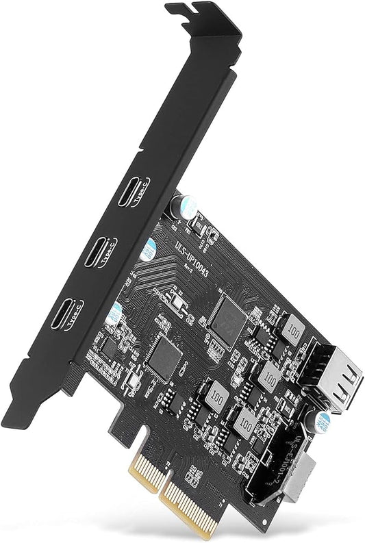 Carte d'extension PCI-E vers USB 3.2, 3.2 gen2 10 Gpbs (3 x USB C, 1 x USB A, 1 x USB de type E A), carte PCI Express USB C, en-tête 20 broches pour adaptateur de montage sur panneau avant de type C