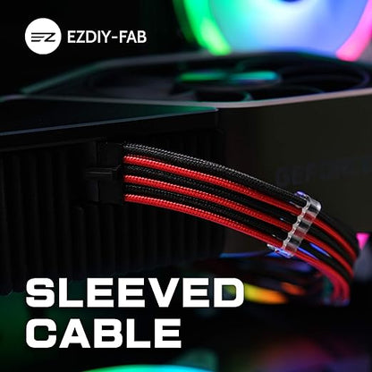 EZDIY-FAB RTX 3000 Series Câble d'extension à manchon PCIe 12 broches vers double 8 broches 300 mm - Connecteur pour NVIDIA Ampere GEFORCE RTX 3060ti 3070 3080 FE Funder Edition - Noir Rouge