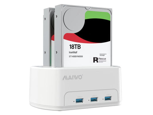 Station d'accueil pour disque dur SATA vers USB 3.0 double baie pour disque dur SATA 2,5"/3,5", avec 3 ports USB 3.0, prise en charge de la fonction de duplicateur de clone hors ligne – Blanc – K3062H