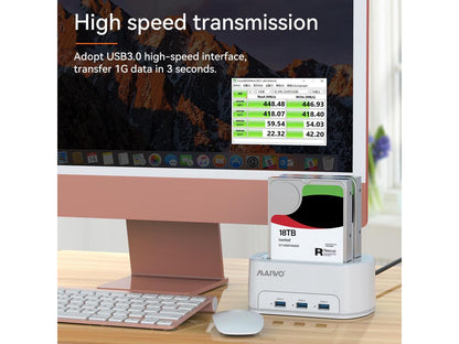 Station d'accueil pour disque dur SATA vers USB 3.0 double baie pour disque dur SATA 2,5"/3,5", avec 3 ports USB 3.0, prise en charge de la fonction de duplicateur de clone hors ligne – Blanc – K3062H