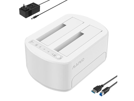 Station d'accueil SATA vers USB 3.0 double baie pour disque dur SATA HDD et SSD 2,5/3,5", fonction de clonage et de duplicateur hors ligne, max 2 x 16 To - Blanc-K3062