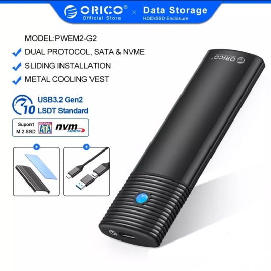ORICO Boîtier SSD M.2 NVMe en aluminium, adaptateur USB C 10 Gbit/s sans outil, lecteur USB 3.2 M.2 NVMe, boîtier SSD externe compatible Thunderbolt 3, prend en charge 4 To 2230/2242 /2260/2280 PCIe M-Key SSD (pwm2-G2)