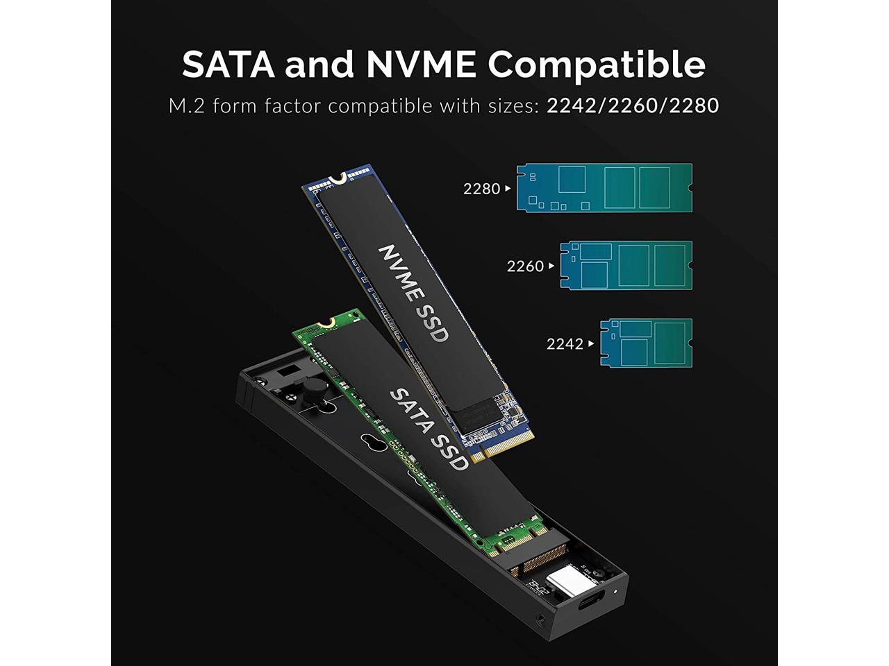Sabrent Boîtier USB 3.2 Type-C sans outil pour M.2 PCIe NVMe et SSD SATA (EC-SNVE)