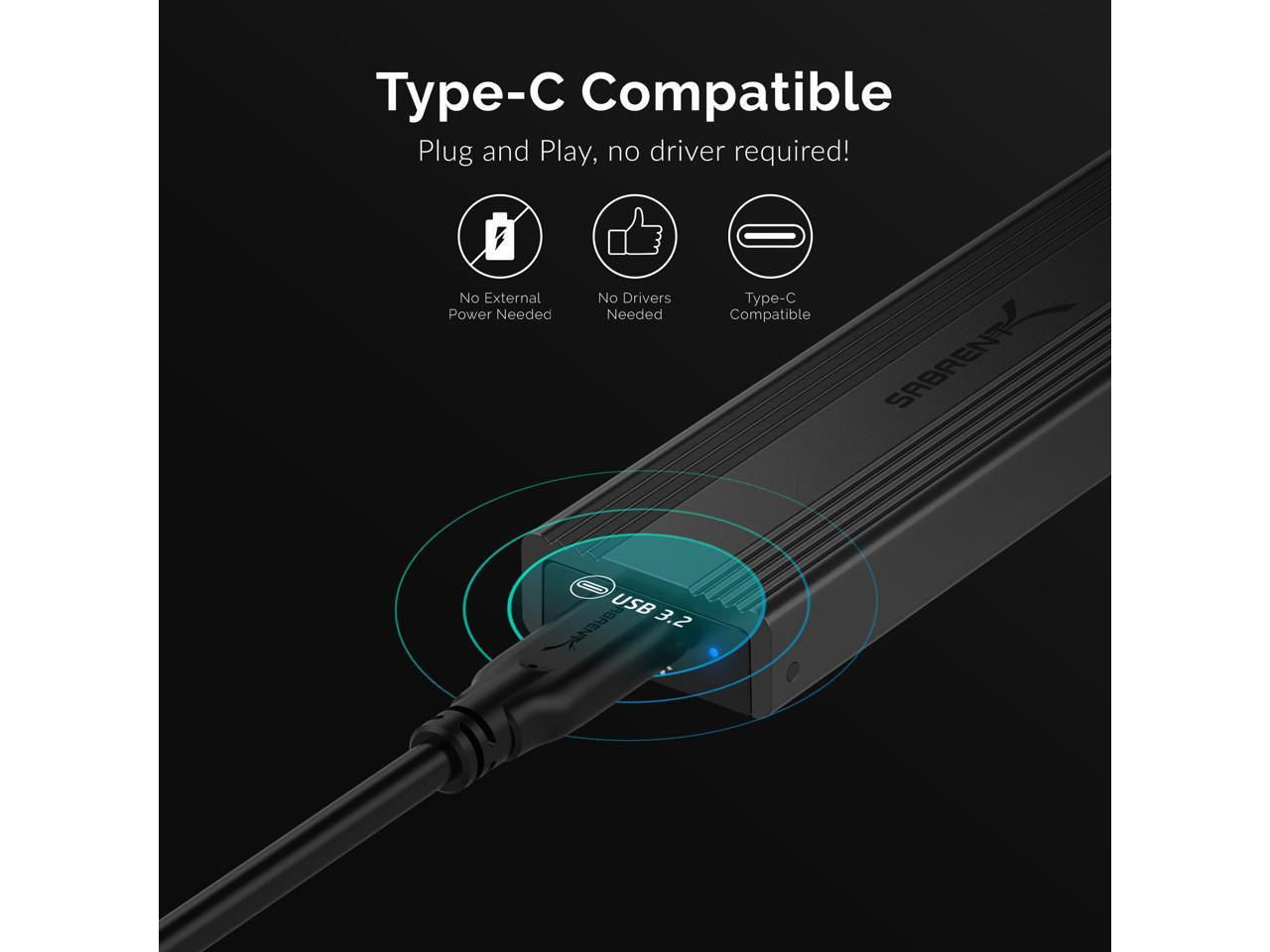 Sabrent Boîtier USB 3.2 Type-C sans outil pour M.2 PCIe NVMe et SSD SATA (EC-SNVE)
